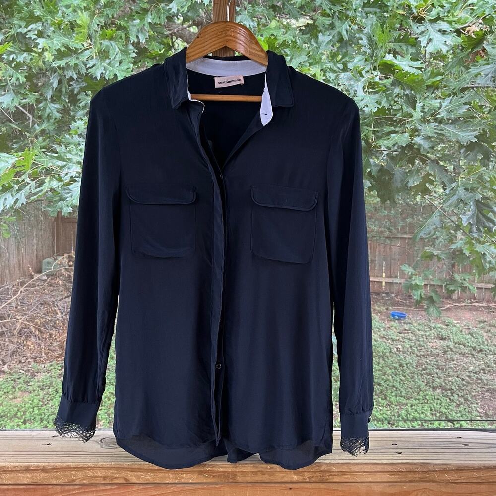 Custommade Women's Black 100% Silk Zessa Button Down Blouse Size S